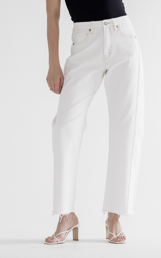 MICA | White Flour Super High Ankle Barrel-Leg Denim Jeans