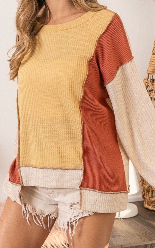 Oatmeal Waffle Color Block Top * - BiBi