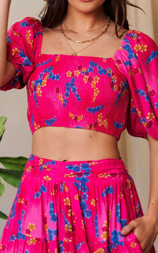 Gulf Breeze Blooms Puff Sleeve Crop Top | DAVI & DANI - Final Sale