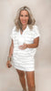 Rae Mode white skort featuring contrast black stripes and comfy high-waisted fit.