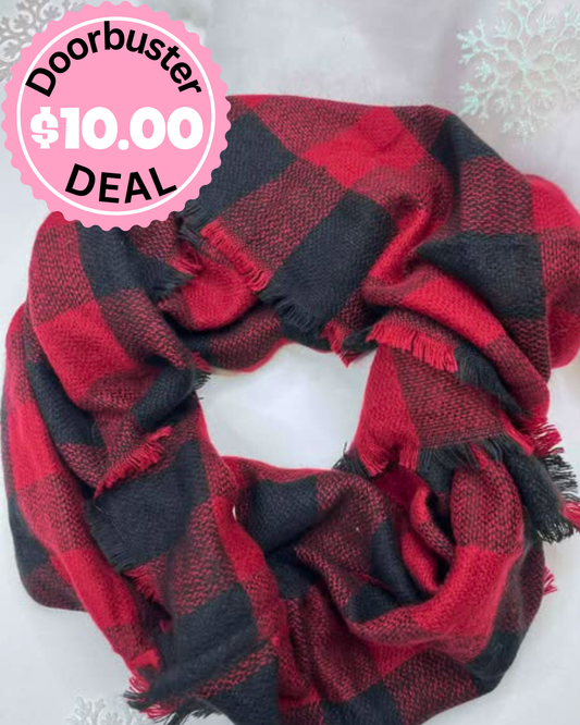 Red/Black Buffalo Plaid Infinity Scarf - DEAL