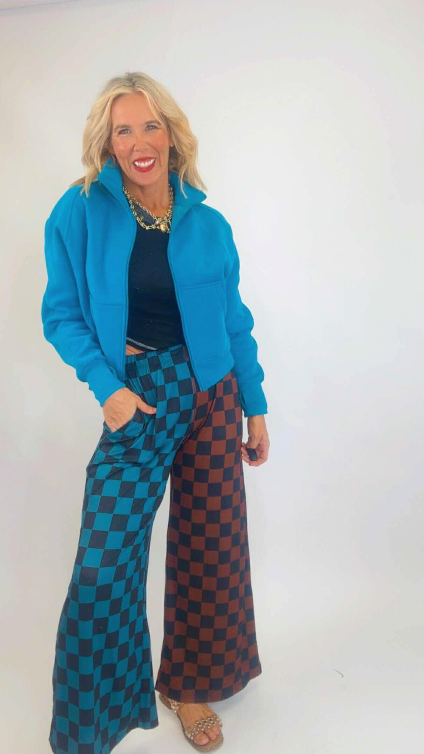 Brown/Teal Split Decision Checkered Pants