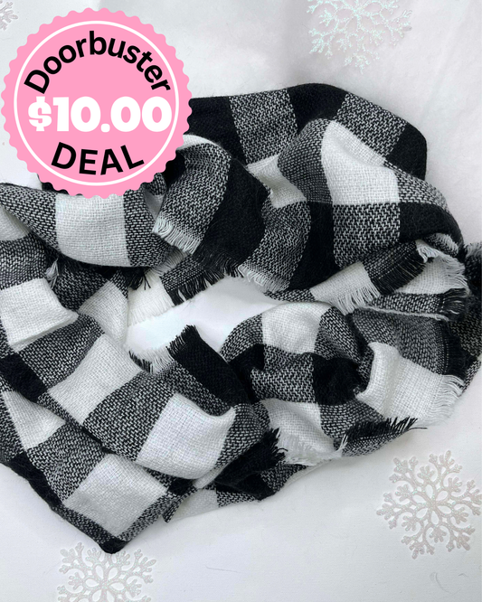 Black/White Buffalo Plaid Infinity Scarf - DEAL