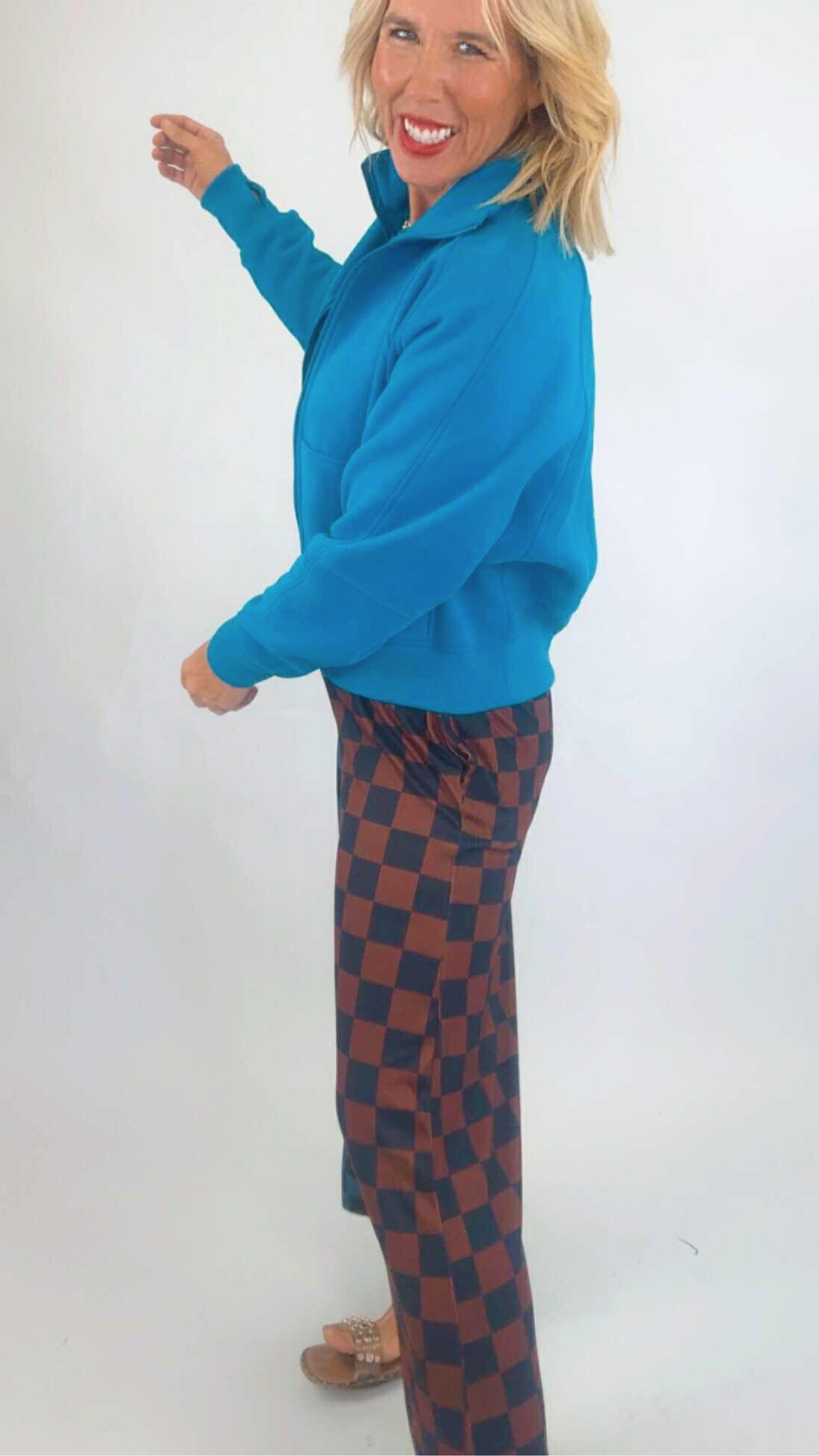 Brown/Teal Split Decision Checkered Pants
