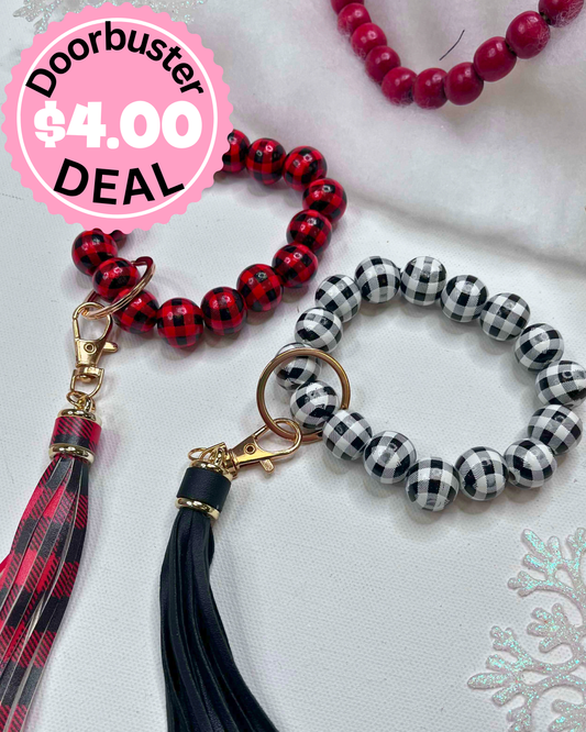 Buffalo Plaid Beaded Wristlet Keychain - DEAL