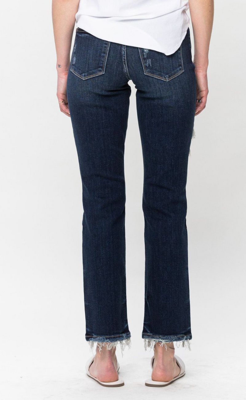 Mid Rise Heavy Distressed Straight Leg Denim Jeans - Judy Blue