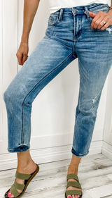 High Rise Slim Crop Straight Jeans - Vervet