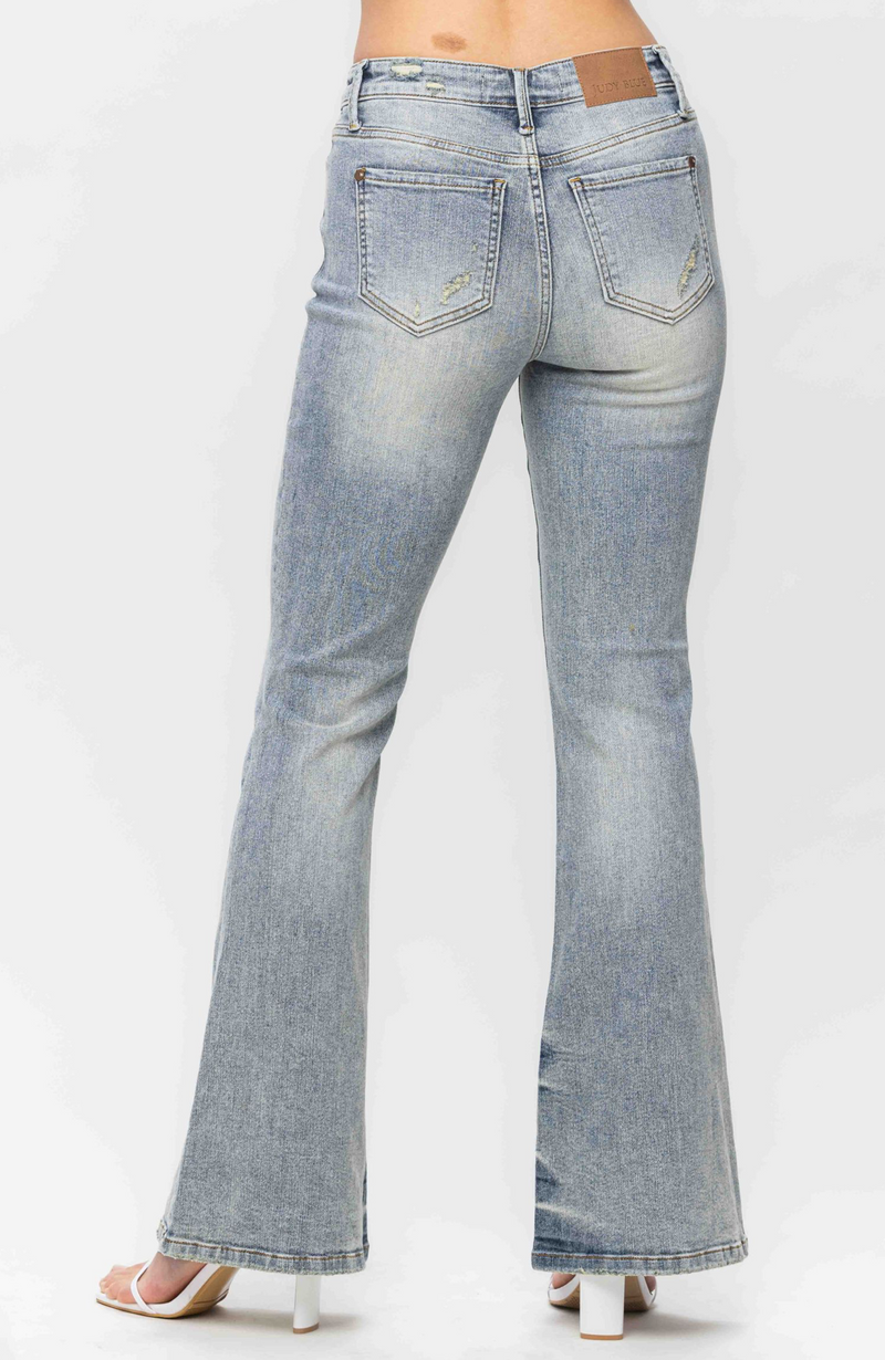Mid Rise Pin Tack Flare Denim Jeans | Judy Blue