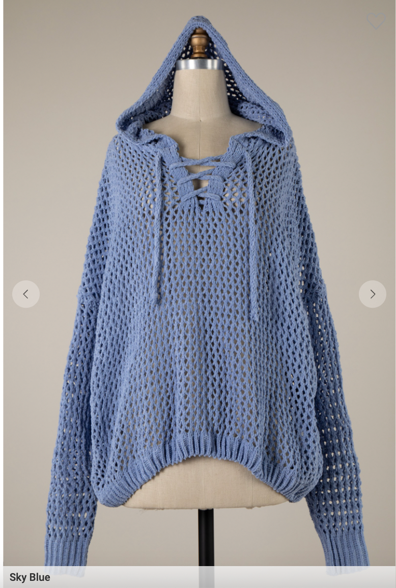 Lace Open Up Crochet Chenille Sweater Hoodie - Final Sale**
