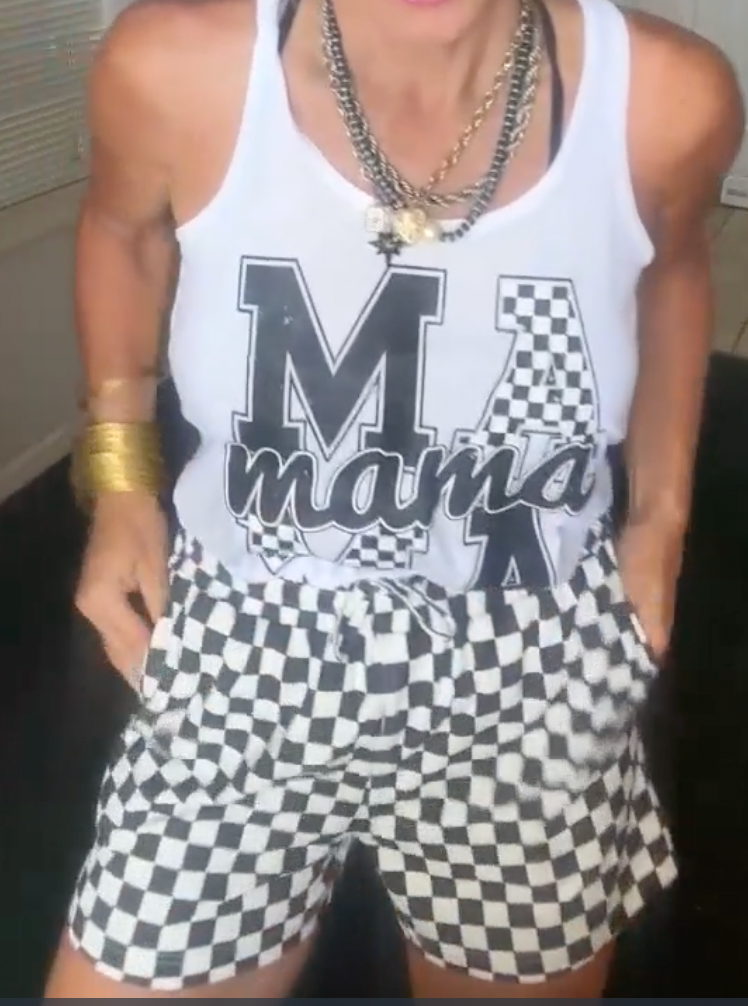 MAMA Checkered Graphic Racerback Tank Top
