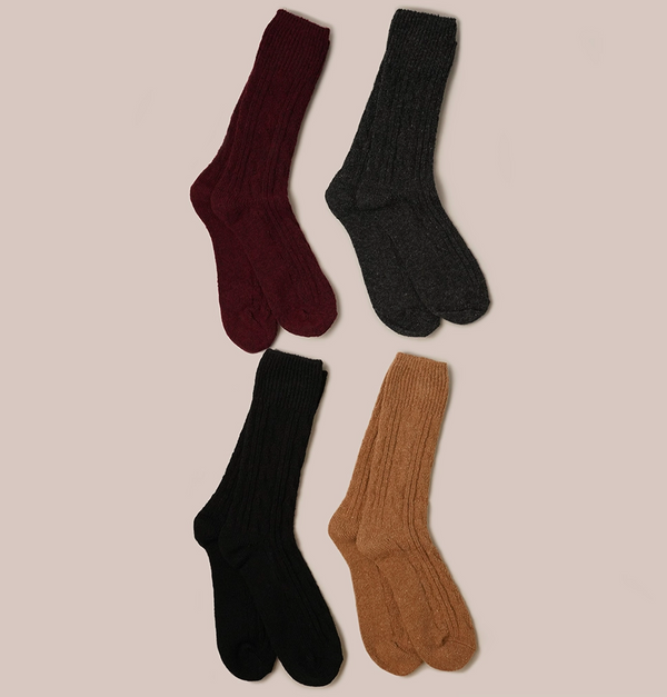 Women's Rib Knitted Wool Blend Crew Socks