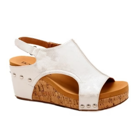 CORKYS Carley White Metallic Wedge * - Final Sale