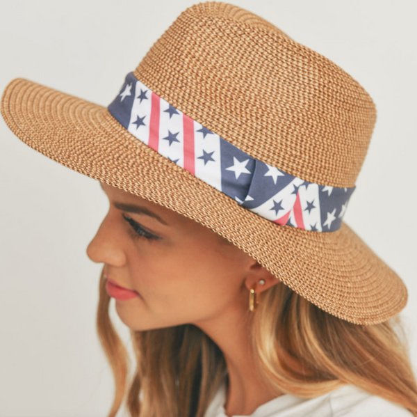 American Flag Band Straw Panama Straw Hat