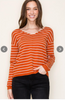 Pumpkin Striped V-Neck Sweater - Final Sale