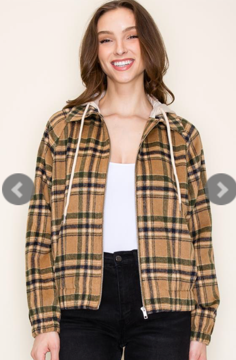 Olive Plaid Me Zip Jacket - Final Sale