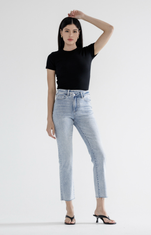 MICA | Lake Blue Super High Rise Asymmetric Band Denim Jeans