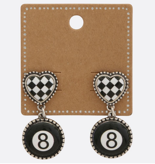 Heart Eight Ball Earrings