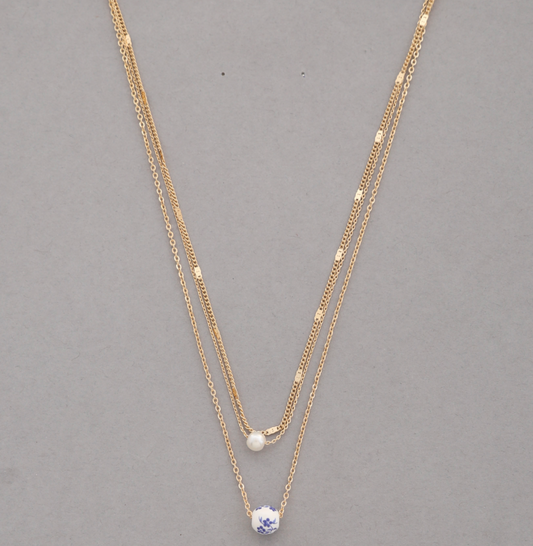 Ceramic Pearl Bead Layer Necklace