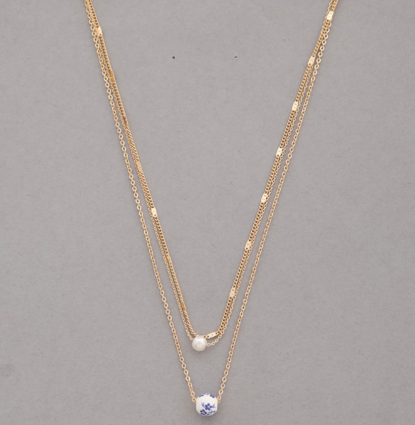 Ceramic Pearl Bead Layer Necklace