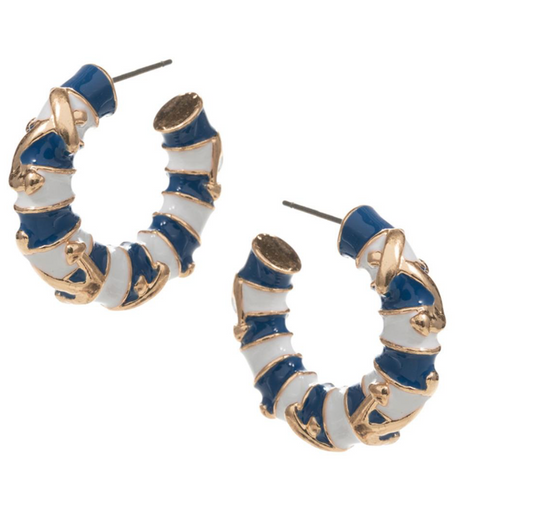 Navy Round Shaped Anchor Stripe Earring