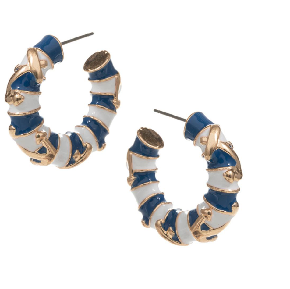 Navy Round Shaped Anchor Stripe Earring