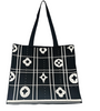 Black Knit Floral Grid Large Tote Bag