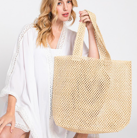 Crochet Straw Tote Bag