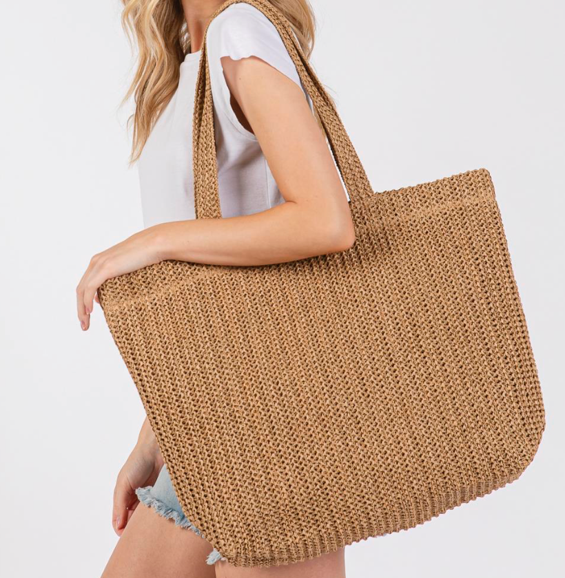 Solid Taupe Crochet Tote Bag