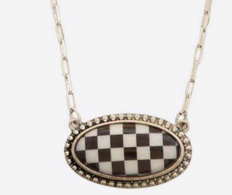 Western Black Checked Pendant Link Necklace