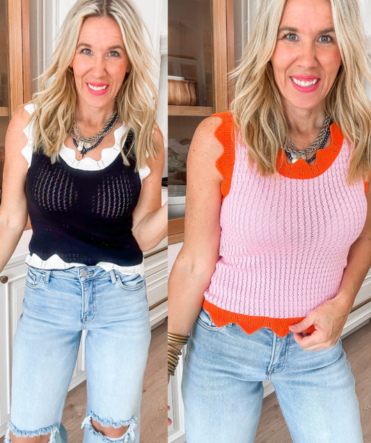 Scalloped Pointelle Knit Sweater Tank - Final Sale