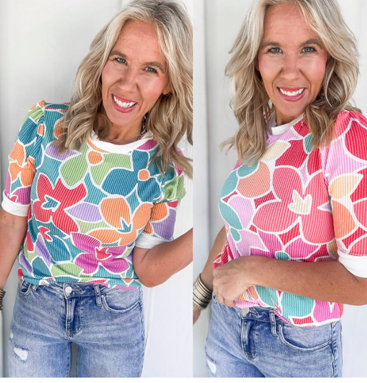 Floral Print Knit Top With Back Bow Tie Detail | HAPTICS - Final Sale