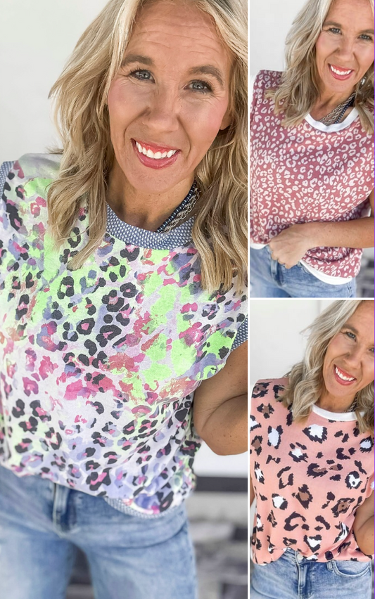 Leopard Print Dolman Short Sleeve Knit Top | HAPTICS - Final Sale