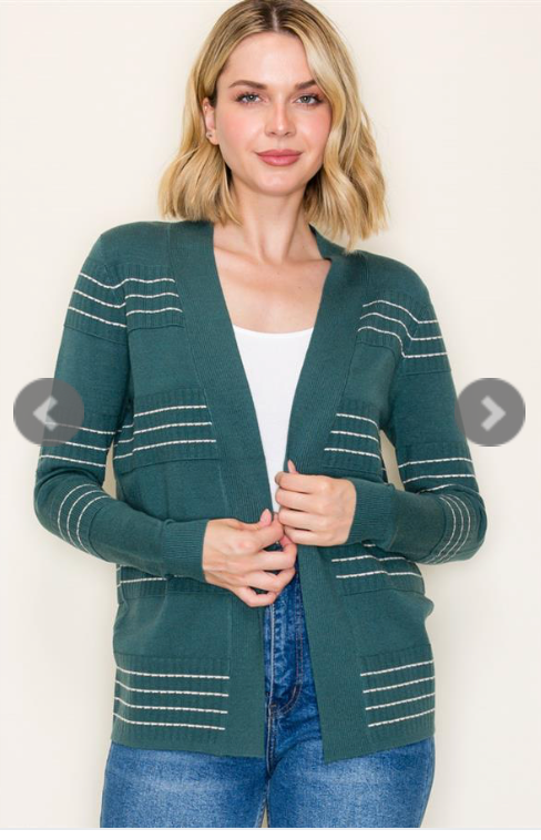 Striped Open Front Cardigan