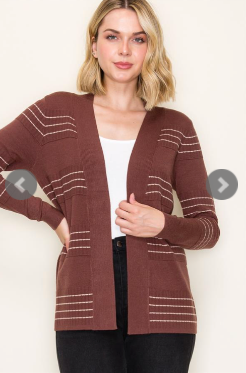 Striped Open Front Cardigan