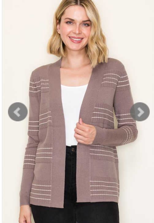 Striped Open Front Cardigan