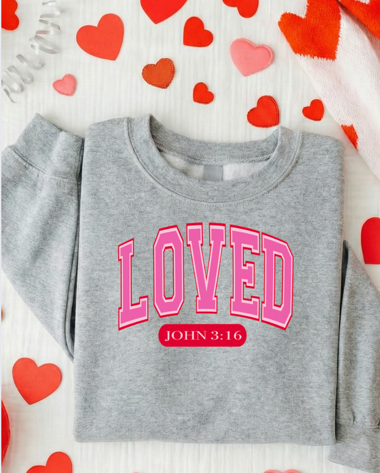 LOVED John 3:16 Ash Crewneck Graphic Sweatshirt *