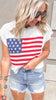 Patriotic sleeveless sweater top featuring U.S. flag design