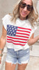 Red, white, and blue American flag sweater top for summer.
