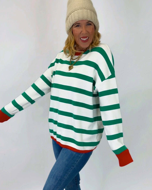 Holiday Cheer Stripe Knit Pullover Top