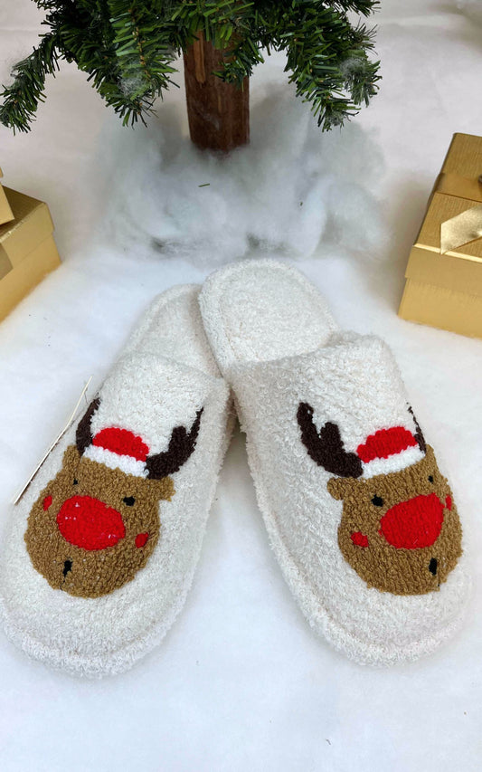 Reindeer Embroidered Slippers - Final Sale**