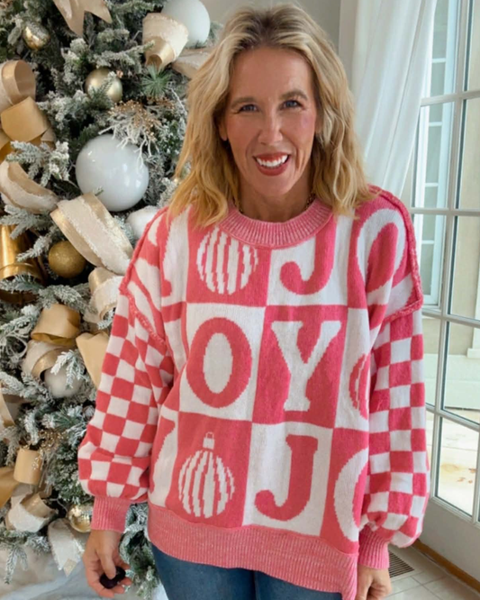 Checker Joy Oversized Balloon Sleeve Sweater
