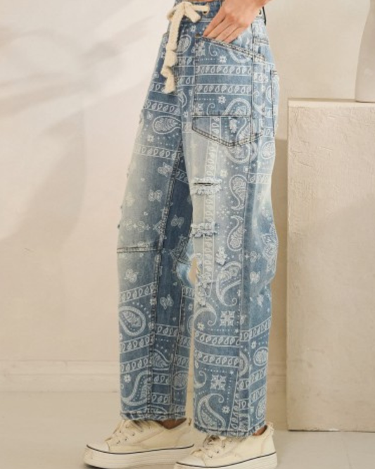 Washed Paisley Patch Print Denim | OLI & HALI