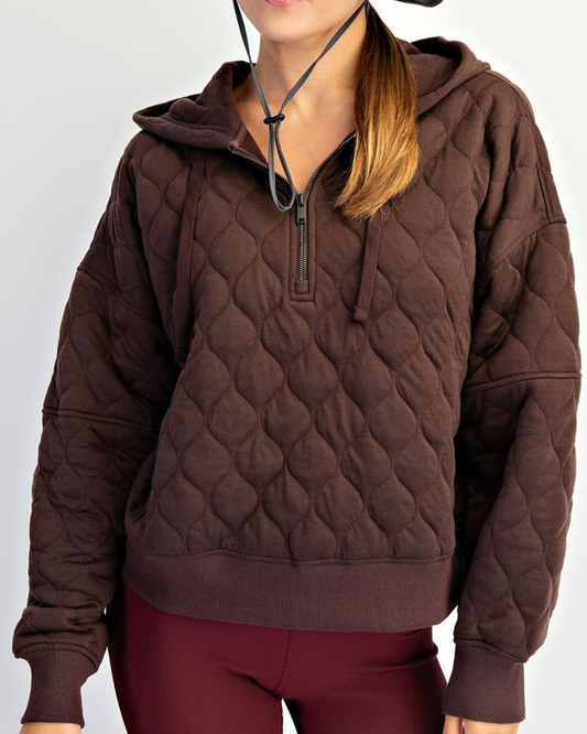 Quilted Quarter Zip Hoodie Jacket | RAE MODE