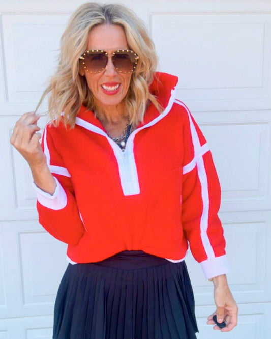 The Aspen Mountain Red 1/2 Zip Sherpa Sweater | Salty Wave -DEAL -START SHIP DATE: 11/24