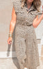 Leopard print wide leg overalls jumpsuit with adjustable straps.