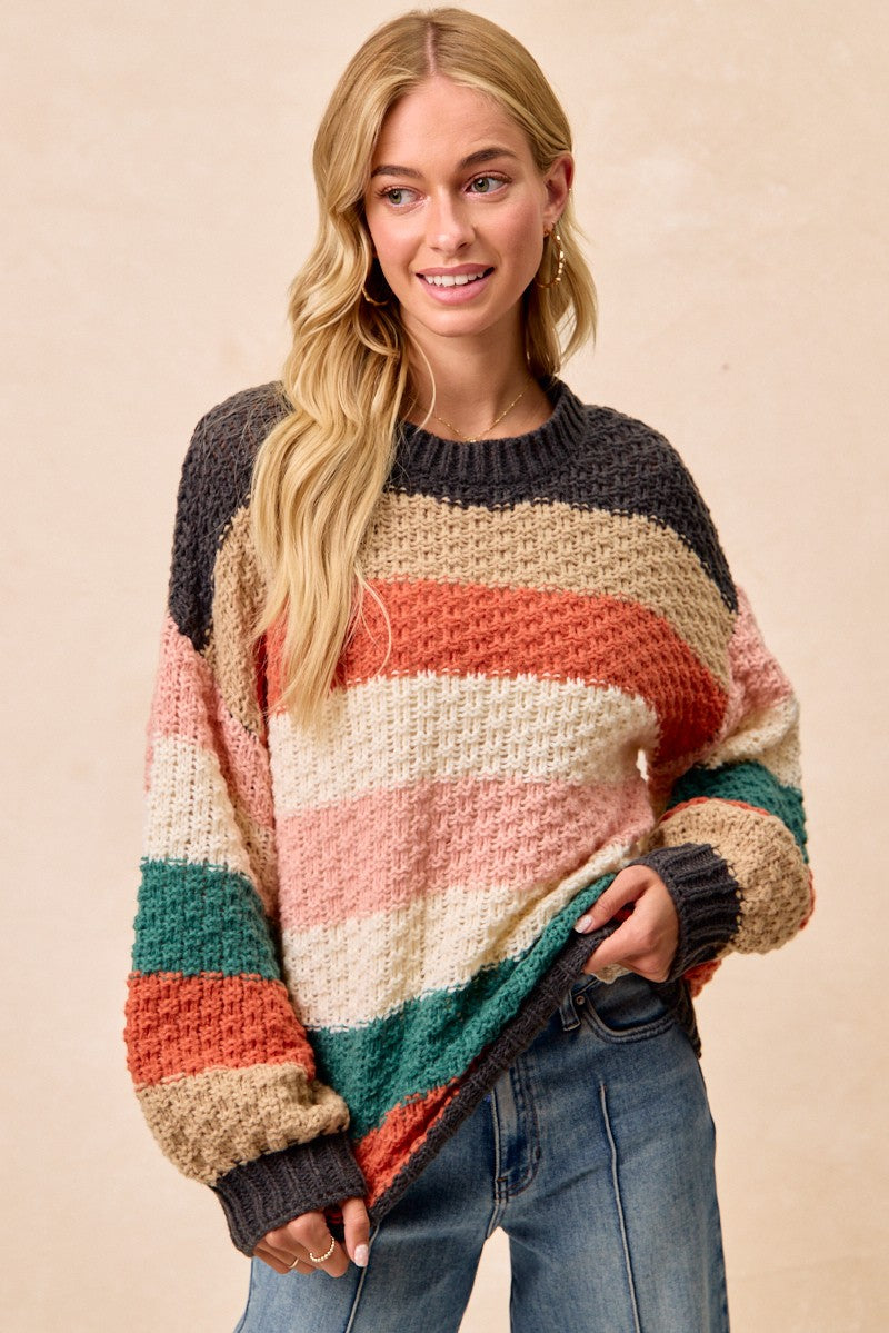 Stripes Color Block Chunky Sweater Pullover (5 COLORS) | BIBI *LA LIVE PREORDER