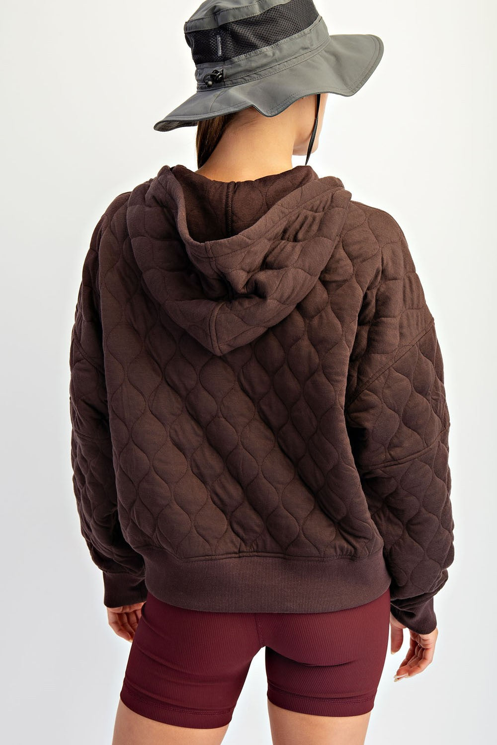 Quilted Quarter Zip Hoodie Jacket | RAE MODE