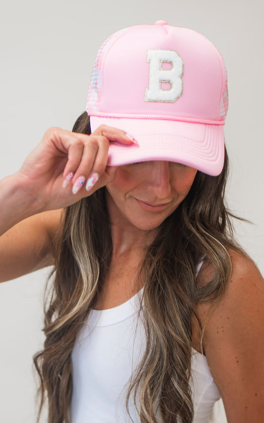 Sara's Custom Pink "B" Checkered Trucker Hat