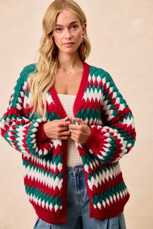Christmas Theme Textured Sweater Cardigan | BIBI LIVE *LA LIVE PREORDER (START SHIP 11/24)