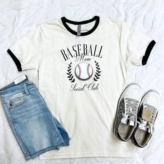 Baseball Mom Social Club Ringer Graphic T-shirt. - Final Sale